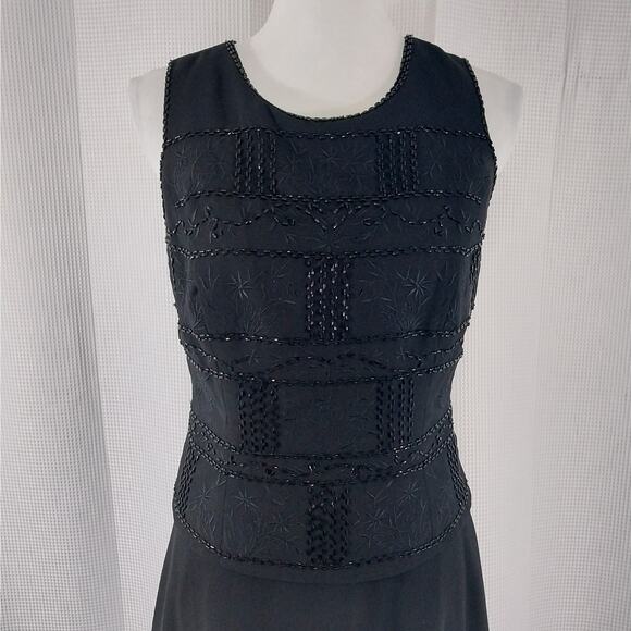 KAREN MILLER, NEW YORK! BLACK BEADED, EMBROIDERED 2 PC LOOK MAXI DRESS! SZ 6P - Picture 3 of 11